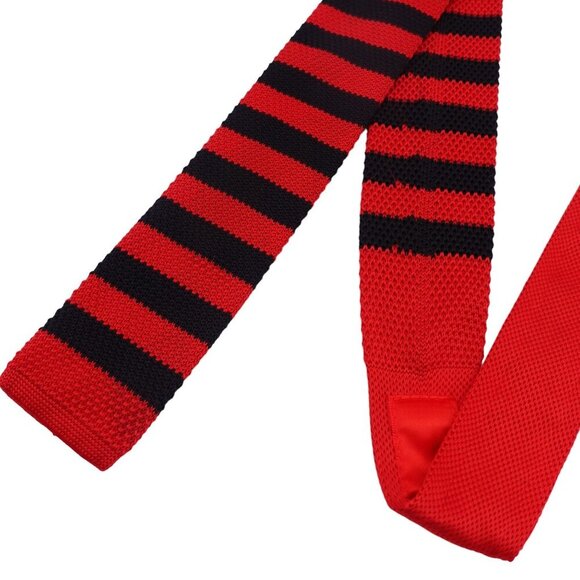 Unbranded Silk Knit Necktie OS Black Red Striped Textured Square-End Business - Picture 4 of 10